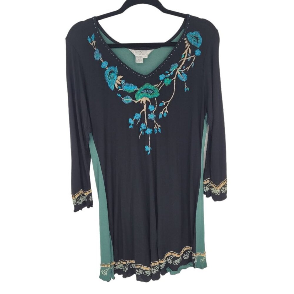 Studio X womens large hand made black embroidered sequin beaded boho dress